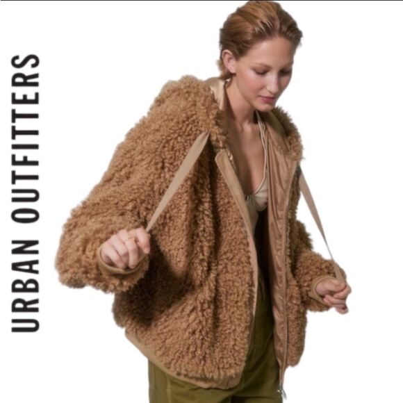 NEW UO Urban Outfitters Casey Sherpa Hooded Zip-Up Jacket M L - Picture 2 of 6